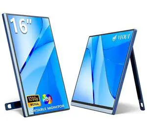 16 Inch Portable Monitor for Laptop, 1920x1200P Ultra-Slim FHD IPS 16:10 External Display, 100% sRGB Aluminum Stand, USB-C/Mini HDMI, Use for PC, Phone, Office (Blue)