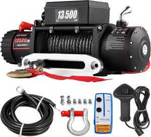 SIHAO 13500lbs Electric Winch - 12V Waterproof Synthetic Rope Wireless Remote Trailer Tow Truck Jeep Off-Road