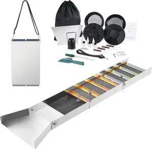 SIHAO Complete Sluice Box Gold Panning Kit, 50" Folding Aluminum Alloy Gold Mining Equipment, 23PCS Gold Prospecting Kit with Gold Pan, Classifier Screen, Separating Magnet, Backpack and More