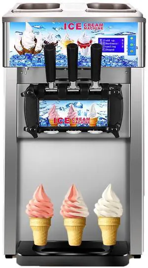 SIHAO Commercial Ice Cream Machine 18L/H 1200W Countertop Soft Serve Ice Cream Maker with LED Display 3 Flavors