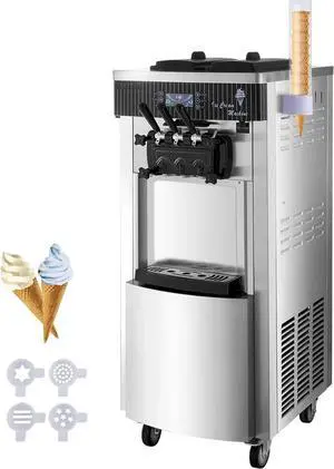 SIHAO Commercial Ice Cream Machine, 2200W Countertop Soft Serve Machine, 3 Flavors Ice Cream Maker, 5.3 to 7.4 Gallons per Hour Auto Clean LCD Panel