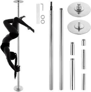Removable Dancing Pole, Spinning Static Dancing Pole Stainless Steel Height Adjustable Fitness Pole, Silver