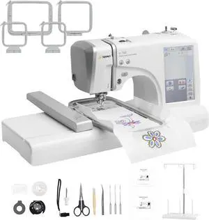 SIHAO MRS-V700 Embroidery Machine for Beginners, 4" x 9.25" Embroidery Area, 150 Built-in Designs, 10 Font Styles, 7" LCD Touch Screen with Hoops, USB, Stabilizer, Bobbinsetc