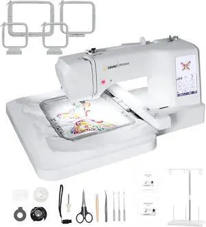 SIHAO MRS800 Embroidery Machine, 7.9" x 11" Embroidery Area, 312 Built-in Designs, 11 Font Styles, 7" LCD Touch Screen with Hoops, USB, Stabilizer, Bobbinsetc