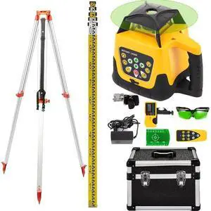 SIHAO Self Leveling Rotary Laser Kit, 1640ft/500M Green Beam Laser Level with Tripod & 5m Staff , IP66 Waterproof Receiver Remote Control, 360 Rotating Horizontal Vertical Transit Level