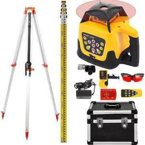 SIHAO Self Leveling Rotary Laser Kit, 1640ft/500M Red Beam Laser Level with Tripod & 5m Staff , IP66 Waterproof Receiver Remote Control, 360 Rotating Horizontal Vertical Transit Level