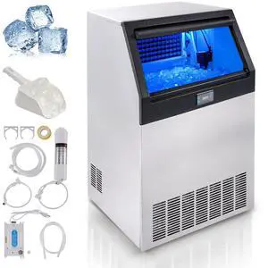SIHAO Commercial Ice Maker Machine, 265lbs/24H Stainless Steel Under Counter ice Machine 126 Ice Cubes, Freestanding Ice Maker