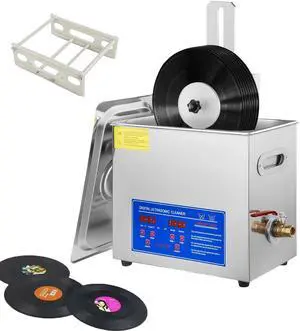 SIHAO 6L 40kHz Ultrasonic Vinyl Cleaner 7-12 Inch 8 Records Ultrasonic Vinyl Cleaning Machine 180W Ultrasonic Records Cleaner Stainless Steel Tank w/ Heater & Timer