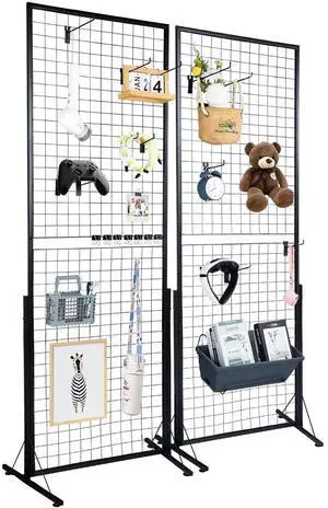 SIHAO 2-Pack Gridwall Panel Display Stand, 2' X 5.6' Heavy Duty Floor Standing Rack, Double Side Detachable Gridwall Panels Tower with Extra Clips and Hooks Ideal for Retail & Craft Fairs