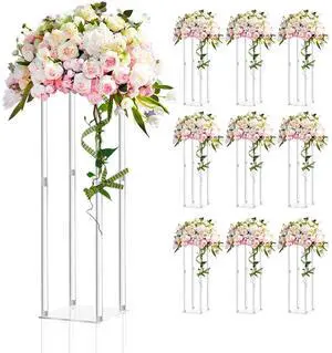 10PCS 23.6inch High Wedding Flower Stand, Acrylic Vase Column Geometric Centerpiece Stands, Floral Display Rack for T-Stage Events Reception, Party Decoration Home