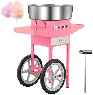SIHAO Cotton Candy Machine with Cart, 1000W Electric Commercial Candy Floss Maker with 20.5 in Stainless Steel Bowl, Sugar Scoop, and Drawer, for Home, Kids Birthday, Family Party, Pink