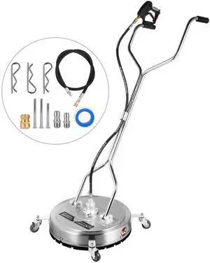 SIHAO 18'' Pressure Washer Surface Cleaner with 4 Wheels,Dual Handle,Stainless Steel Housing, 3 Replacement Nozzle Cores and 3/8 Quick Connector,Ideal for Driveways, Sidewalks,Patios,Decks Cleaning