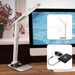 Charge Up LED Desk Lamp with Wireless Qi Charging & USB Charging Port, with ClearSun LED Technology - Adjustable Neck, 3 Color Temperature Modes, Reduces Eyestrain - Travel-Friendly Task Lamp