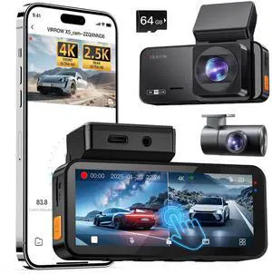 Dash Cam Front and Rear: 4K+2.5K Dash Camera for Cars with Touch Screen 3.39" - Dashcam with WiFi APP Control 64GB Parking Mode Night Vision Loop Recording Emergency Lock (X5)