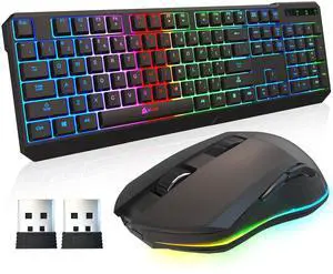 Chroma Wireless Keyboard and Mouse  RGB Backlit Gaming Combo, Rechargeable Wireless Keyboard & RGB Mouse, Durable & Ergonomic, Dual USB Receivers, Compatible with PC, Mac, PS4, PS5