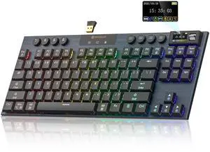 Immision A3 Low-Profile Wireless Mechanical Keyboard, TKL Hot-Swappable Aluminum Gaming Keyboard, BT5.0/2.4GHz/USB-C Tactile Switches, RGB Backlit, TFT Screen & 5800mAh Battery for Pc/Mac