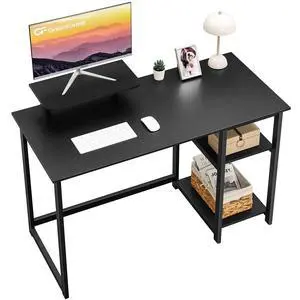 Computer Desk 39 Inch with Monitor Stand, Office Desk with Adjustable Storage Shelves, Small Gaming Desk for Home Work Writing Study, Black