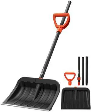 62" Heavy-Duty Snow Shovel with Adjustable Ergonomic D-Shape Handle, 17-Inch Wide Snow Shovel for Car with Stainless Steel Blade, Easily Remove Heavy Snow from Car, Driveway, Yard