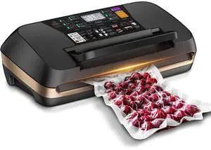 95KPA Vacuum Sealer Machine, Commercial Full Automatic Food Sealer with Cutter for Meat Sous Vide, Includes 10 Pre-Cut Bags, Bag Rolls, Accessory Hose & Starter Kit, Black Gold