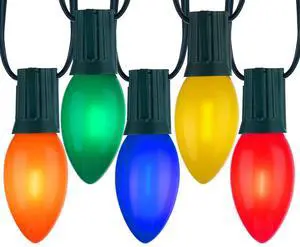 Vintage C9 LED Christmas Lights Outdoor Multicolor, 50 Feet C9 String Lights for Christmas Tree Roofline Holiday Party Indoor Outdoor Garden Patio Backyard Cafe Xmas Decoration, Green Wire