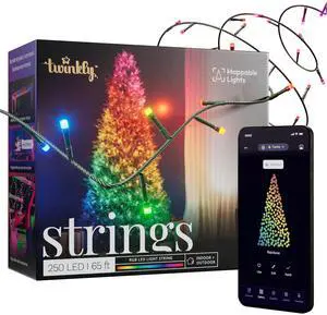 Strings 250 RGB LEDs, in- and Outdoor LED Light String, Smart Multicolor LED Lights, Compatible with HomeKit, Alexa and Google Home, Gaming, IP44, App Control, Black Wire, 65.6ft