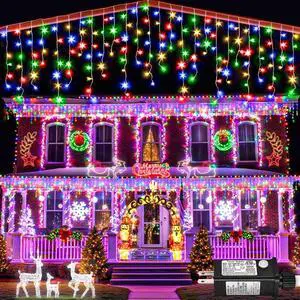 132 ft Christmas Lights -1280 LED Icicle Lights Outdoor with 240 Drops Hanging String Lights, 8 Modes Plug in Waterproof Timer Memory for Holiday Wedding Party Window Garden Decoration (Multicolor)