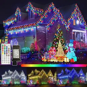 RGB Ice Lights Outdoor, 52FT 504 LED Color Changing Christmas Lights,16 Colors 128 Function 8 Modes Timers Waterproof, Plug in Hanging Light for House, Garden, Outdoor Christmas Decor