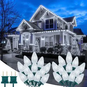 2 Pack Total 132ft 200LED Outdoor C9 LED Christmas String Lights, Plug-in Connectable Waterproof Roofline String Lights for Outside Christmas Holiday Decor