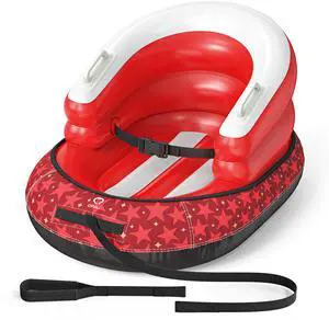 Snow Sled for Toddlers 1-3 with Canvas Cover, Inflatable Baby Sled with 3-Sided Protection, Tow Strap & Handles, Kids Snow Tube for Skiing & Sledding Outdoor Toys (Red)