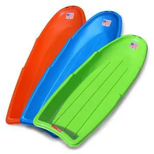 Winter Lightning Snow Sleds for Kids and Adults (3-Pack) - 48 Inch Toboggan Style Plastic Sled with Hard Bottom for Fast, Smooth Rides - 1 or 2 Riders (Blue, Green, Orange) Winter Lightning Snow Sleds for Kids and Adults (3-Pack) - 48 Inch Toboggan Style Plastic Sled with Hard Bottom for Fast, Smooth Rides - 1 or 2 Riders (Blue, Green, Orange)
