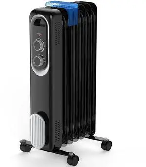 Oil Filled Radiator Heater for Indoor Use, 1500W with Adjustable Thermostat, 22.8 * 11.8 * 4.9in, Black