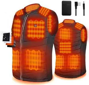 Heated Vest, 8 heating zones,USB Charging Heating Vest Washable Body Warmer with Battery Pack for Outdoor