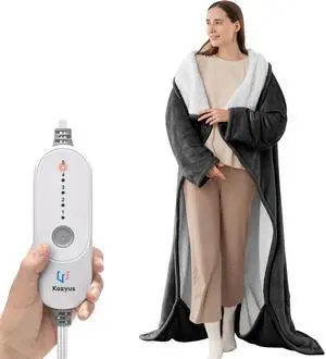 Wearable Heated Blanket with Foot Pocket & Sleeves, Electric Blanket Heated Robe for Women & Men, 5 Heat Settings, 3H Auto-Off, Machine Washable, ETL Certified, Gift-Ready, 50x70 Inches, Grey