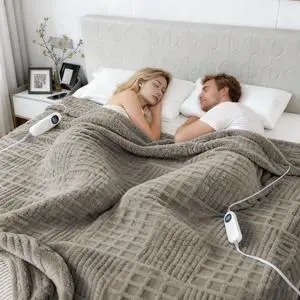 Heated Blanket King Size, 90x100 Electric Blanket Heating Waffle with Dual Controllers, Fast Heating with 12 Heat Levels & 12 Hours Auto Off, with ETL & FCC for Bed(Light Gray)