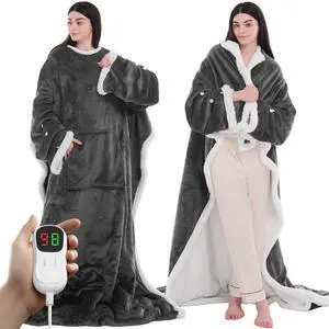 Heated Electric Blanket Shawl: Heating Throw Heated Poncho - Wearable Blanket Hoodie Wrap Sherpa with 10 Heat Levels & Multi Heating Time Settings (50x75'' Grey) Heated Electric Blanket Shawl: Heating Throw Heated Poncho - Wearable Blanket Hoodie Wrap Sherpa with 10 Heat Levels & Multi Heating Time Settings (50x75'' Grey)