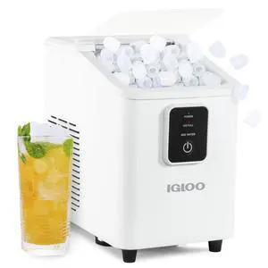 Self-Cleaning Countertop Ice Maker - Compact and Portable - Creates 26 lbs. Per Day, 8 Pieces Ready Every 7-8 Minutes - Includes Ice Scoop and Basket - White