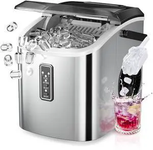 Ice Maker Countertop, 9 Cubes Ready in 6 Mins, 26lbs/24H, Self-Cleaning, Portable Ice Maker Machine with Carry Handle, Basket and Scoop, 2 Sizes of Bullet Ice for Home, Kitchen, Office