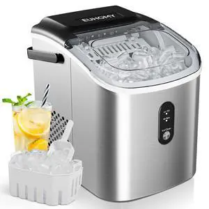 Countertop Ice Maker Machine with Handle, 26.3lbs Per Day, 9 Cubes in 6 Mins, Auto-Cleaning Portable Ice Maker with Basket and Scoop, for Home/Kitchen/Camping/RV (Silver)