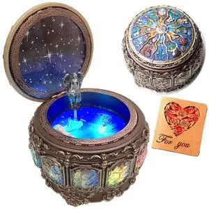 Vintage Music Box with Constellations Rotating Goddess LED Lights Twinkling Resin Carved Mechanism Musical Box with Sankyo 18-Note Wind Up Signs of The Zodiac Gift for Birthday (A1 Upgraded)