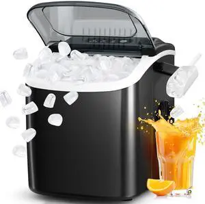 Ice Maker Countertop, Portable Ice Machine with Carry Handle, 26Lbs Per Day, 9 Cubes Ready in 6 Mins, Self-Cleaning Ice Makers with Ice Scoop and Basket for Kitchen/Office/Party (Black)