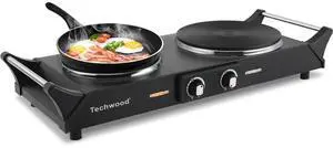 1800W Hot Plate Portable Electric Stove Countertop Double Burner with Adjustable Temperature & Stay Cool Handles, 7.5 Cooktop for RV/Home/Camp, Compatible for All Cookwares