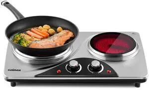 Hot Plate,  Electric Double Burner, Portable Ceramic Infrared Cooktop, Dual Control Cooking Stove, Heat-Up in Seconds, Compatible for All Cookwares, Silver