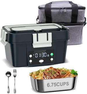 Heated Lunch Box Battery Powered with Automatic Heating, 16,000mAh Cordless Heatable Lunchbox for Adults, 1.6L Portable Food Warmer with Insulated Carry Bag Green