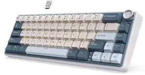R65 Wireless Mechanical Keyboard with Volume Knob, Tri-Mode 2.4G/USB-C/BT Gasket Mounted 60% Gaming Keyboard with 66Keys, PBT Keycaps, QMK/VIA, Hot Swappable Cream Switch, Blue R65 Wireless Mechanical Keyboard with Volume Knob, Tri-Mode 2.4G/USB-C/BT Gasket Mounted 60% Gaming Keyboard with 66Keys, PBT Keycaps, QMK/VIA, Hot Swappable Cream Switch, Blue
