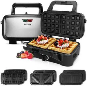 3-in-1 Belgian Waffle Maker 1200W, Breakfast Sandwich Maker & Waffle Iron with Removable Nonstick Plates, 5-Gear Temperature Control, Cool Touch Handle, Easy to Clean for Family Breakfast 3-in-1 Belgian Waffle Maker 1200W, Breakfast Sandwich Maker & Waffle Iron with Removable Nonstick Plates, 5-Gear Temperature Control, Cool Touch Handle, Easy to Clean for Family Breakfast