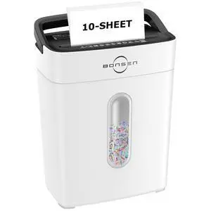 10-Sheet Cross Cut Paper Shredder for Home Office, P-4, Portable Handle, 4 Gallons Bin, Paper and Credit Card Shredder, White (S3201-W New Version) 10-Sheet Cross Cut Paper Shredder for Home Office, P-4, Portable Handle, 4 Gallons Bin, Paper and Credit Card Shredder, White (S3201-W New Version)