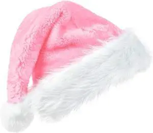 Tanvia Velvet Plush Santa Hat for Men Women - Plush Unisex Christmas Hat for Xmas, New Year Parties & Holiday Decor Light Pink