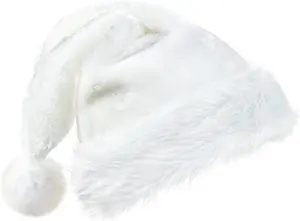 Tanvia Velvet Plush Santa Hat for Men Women - Plush Unisex Christmas Hat for Xmas, New Year Parties & Holiday Decor White