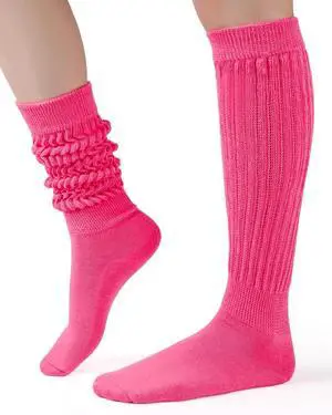 Tanvia Slouchy Socks for Women Slouch Scrunch Knee High Boot Socks Soft Long Socks Cozy Crew Socks Leg Warmers, Rose Red
