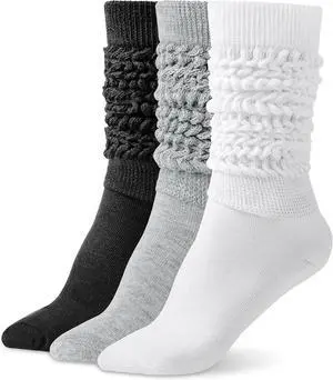 Tanvia Slouchy Socks for Women Slouch Scrunch Knee High Boot Socks Soft Long Socks Cozy Crew Socks Leg Warmers, White+Black+Light Gray